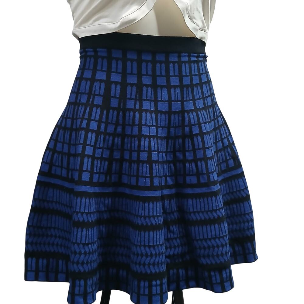 Saks Fifth Avenue Womens XS Geometric Jacquard Knit Flare Mini Skirt Blue
